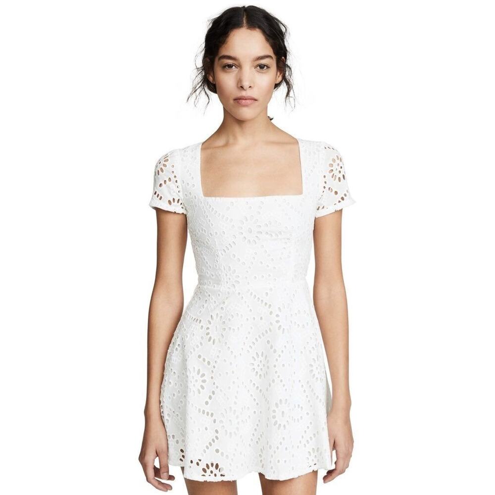 $170 Medium Small  Flynn Skye Revolve White Cotton Women Eyelet Mini Dress